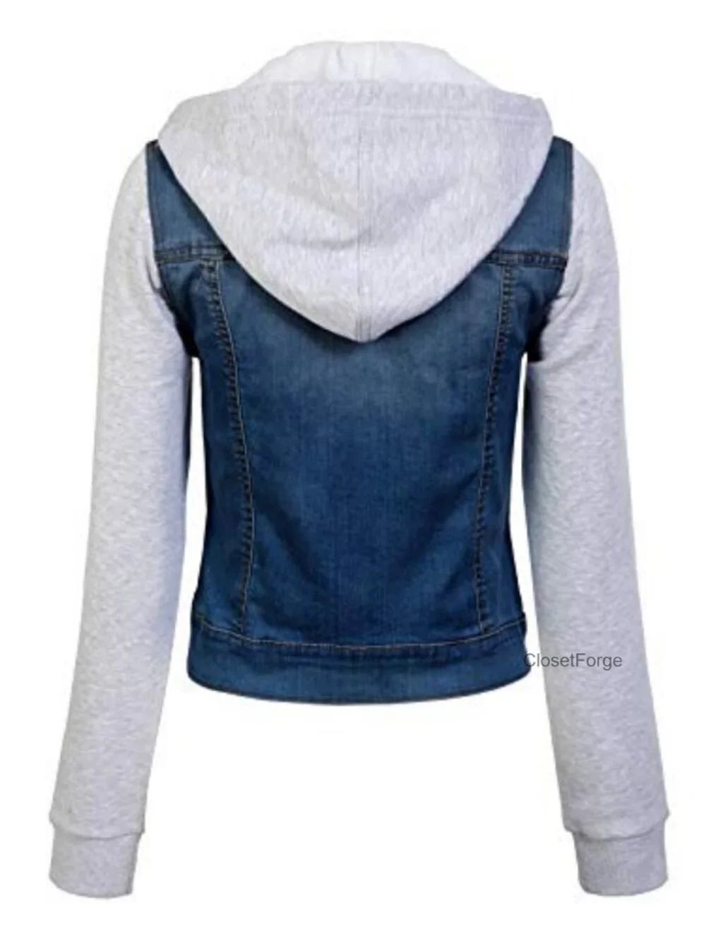 Classic Hooded Denim Jacket with Button Closure & Chest Pockets